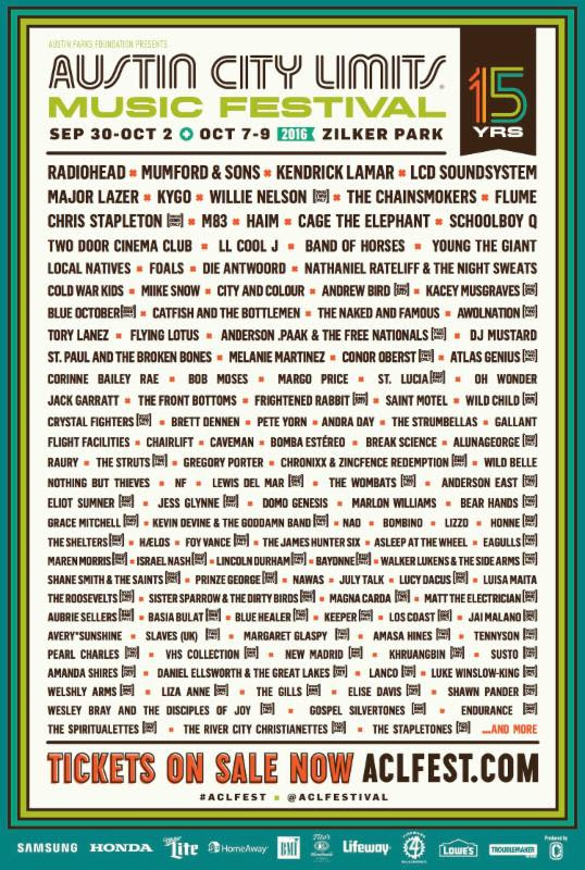 ACL Festival 2016 lineup. Photo provided.