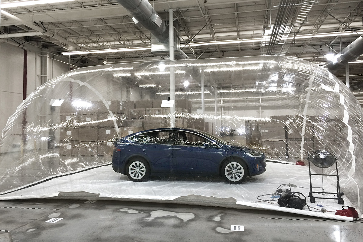 Model X by Tesla Motors being tested for its HEPA filtration system. Photo provided by: Tesla Motors