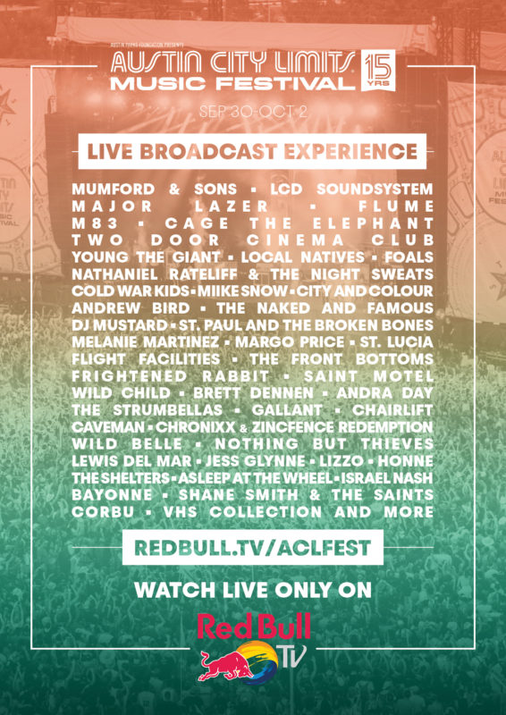 ACL Fest 2016 live streaming lineup by Red Bull.