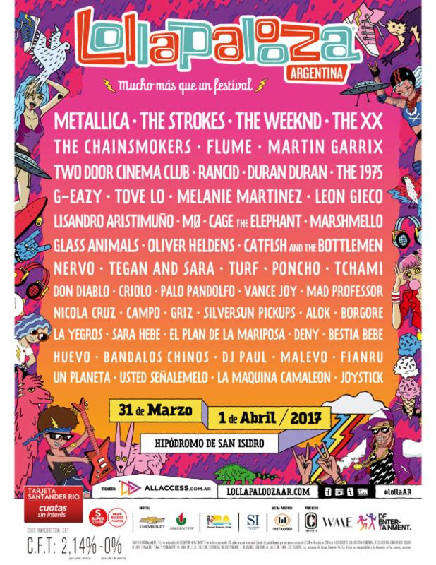 Lollapalooza Argentina 2016 lineup. Photo provided.