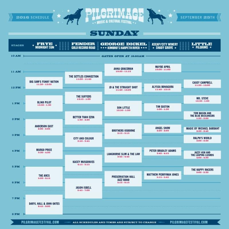 Pilgrimage Music & Cultural Festival stage schedule. Photo provided.