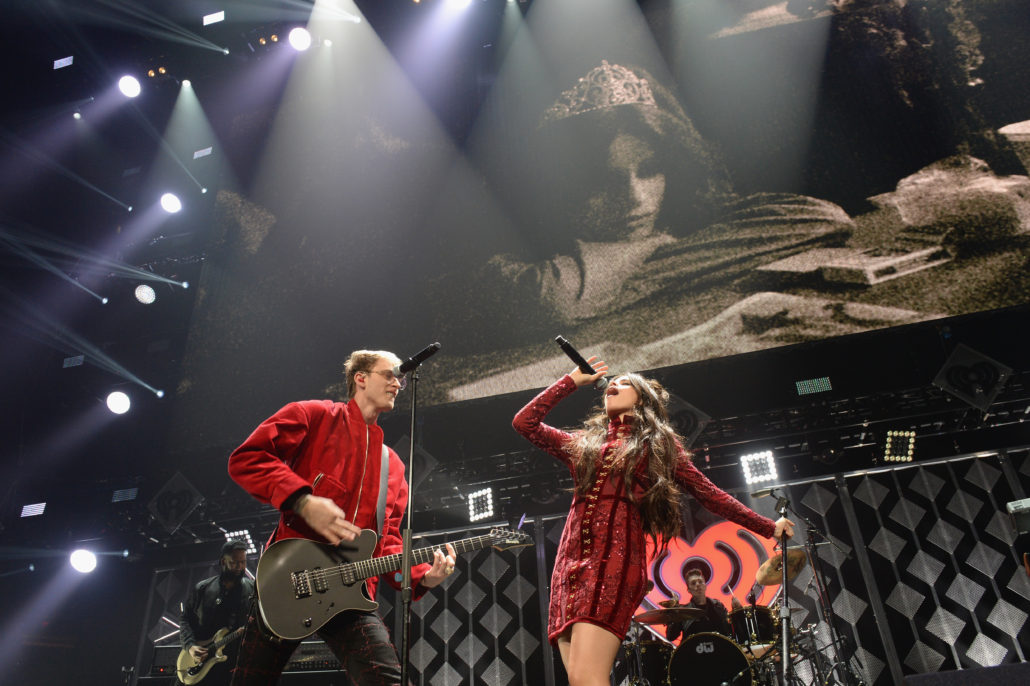 SUNRISE, FL - DECEMBER 18: Machine Gun Kelly (L) and Camila Cabello of Fifth Harmony perform at the Y100's Jingle Ball 2016 at BB&T Center on December 18, 2016 in Sunrise, Florida. (Photo by Gustavo Caballero/Getty Images for iHeart)