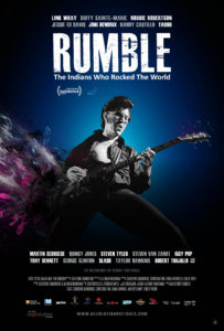 Poster image of RUMBLE: The Indians Who Rocked The World by Catherine Bainbridge and Alfonso Maiorana, an official selection of the World Cinema Documentary Competition at the 2017 Sundance Film Festival. Courtesy of Sundance Institute.