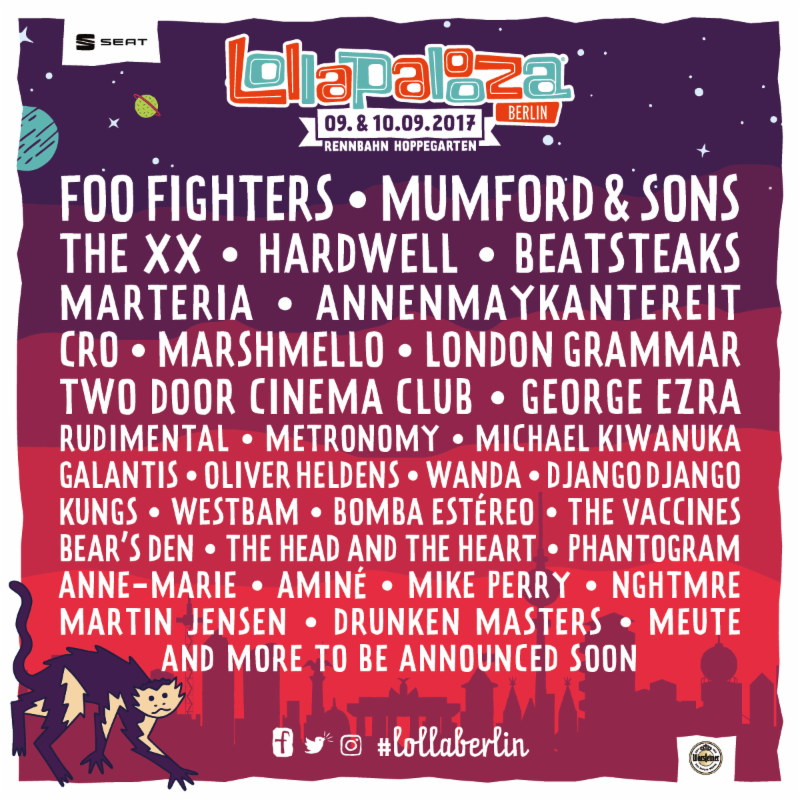 Lollapalooza Berlin 2017 lineup. Photo provided.