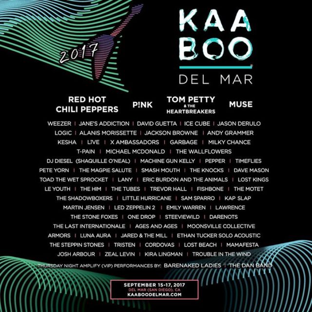 KAABOO Del Mar Music Festival 2017 lineup featuring Tom Petty, Muse, Pink and more. Photo by: KAABOO Del Mar Music Festival / Twitter KAABOO Del Mar Music Festival 2017 lineup featuring Tom Petty, Muse, Pink and more. Photo by: KAABOO Del Mar Music Festival / Twitter