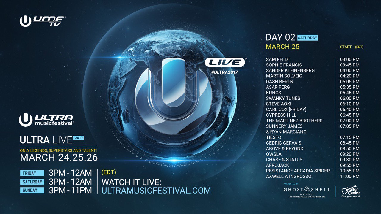 Ultra Music Festival 2017 day 2 schedule. Photo by: Ultra Music Festival / Twitter
