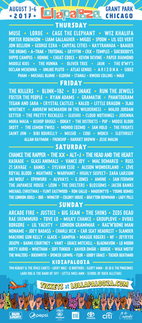 Lollapalooza 2017 lineup. Photo provided.