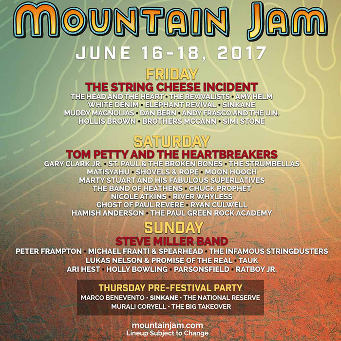 Mountain Jam music festival daily lineup. Photo provided.