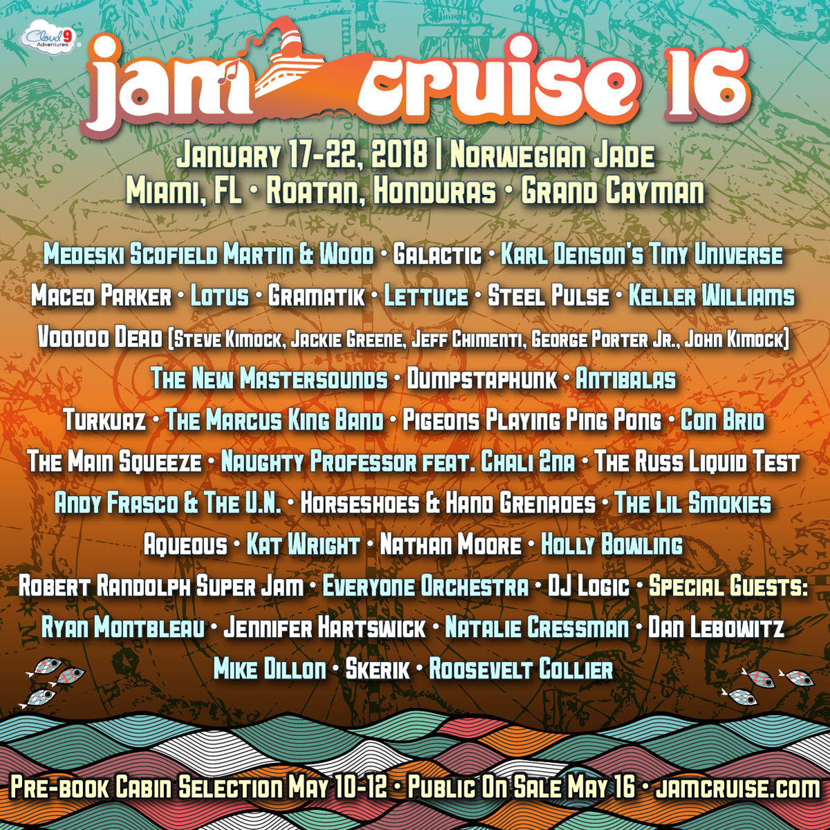 Jam Cruise 16 lineup. Photo by: Jam Cruise / Cloud 9 Adventures