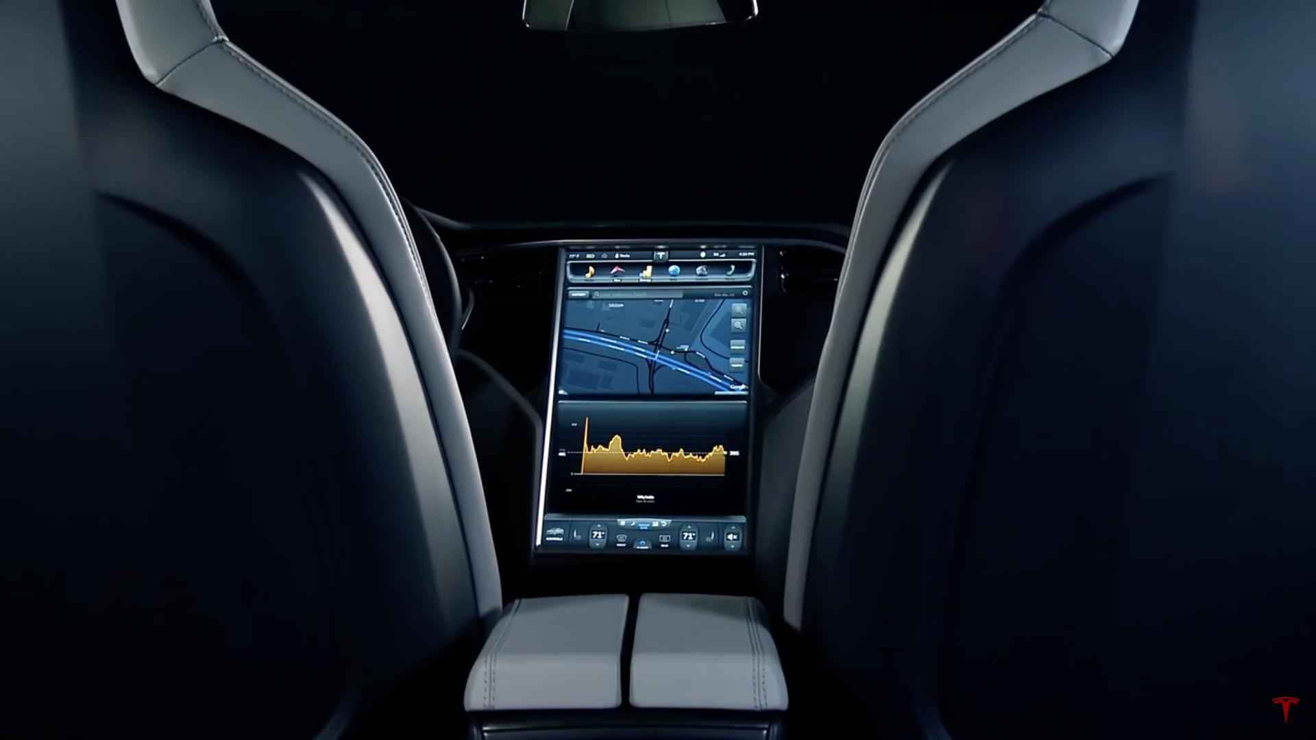 The dash to the Model S for streaming music, navigation and more. Photo by: Tesla Motors / YouTube