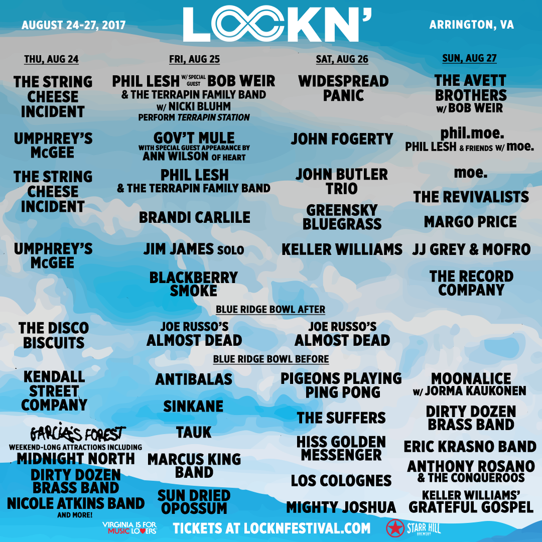 LOCKN Music Festival 2017 artist schedule. Photo by: LOCKN Music Festival