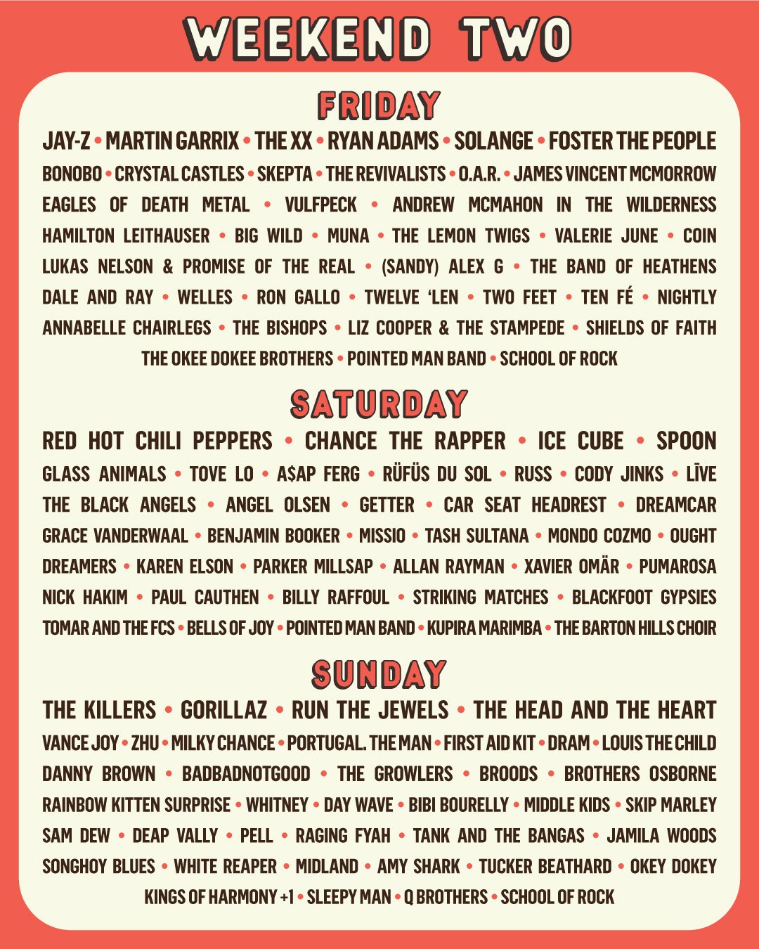 ACL Festival 2017 Weekend Two lineup. Photo by: ACL Fest / Twitter