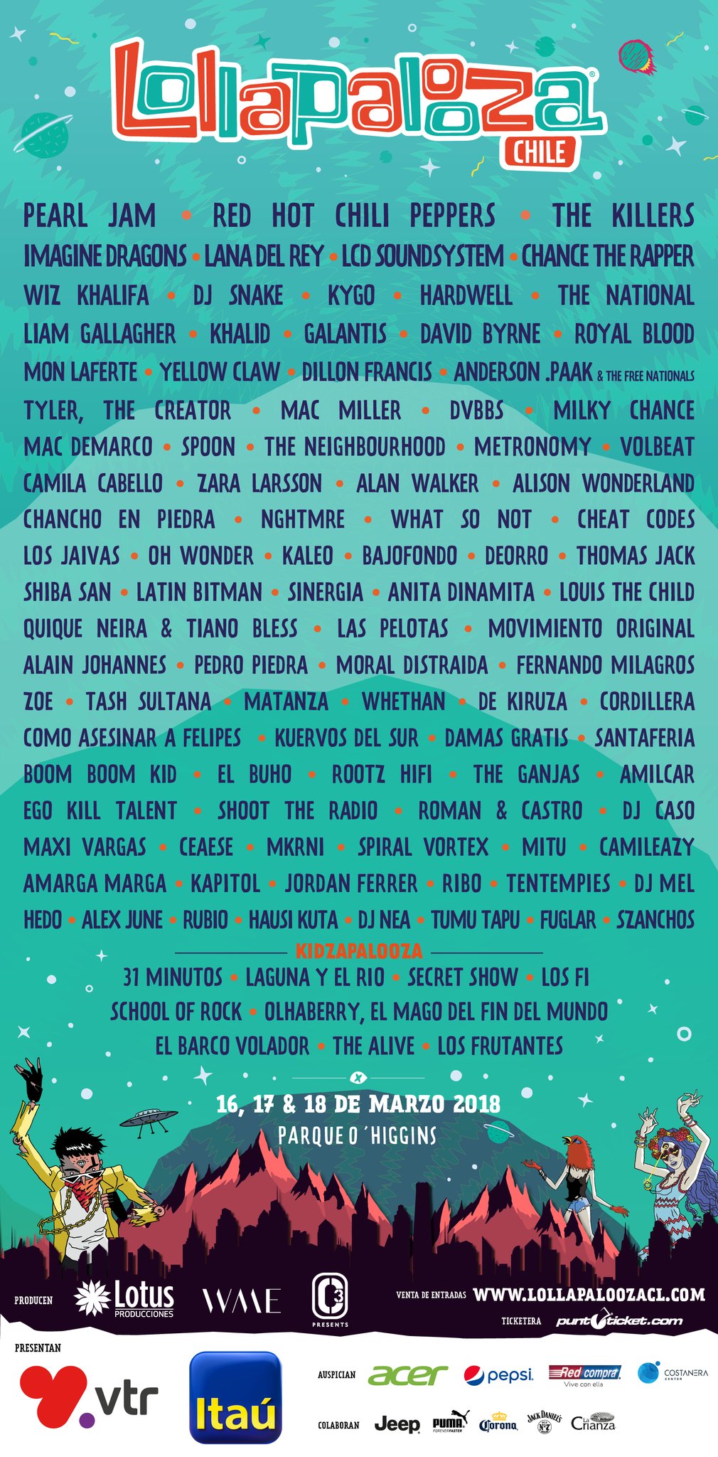 Lollapalooza 2018 Chile lineup. Photo provided.