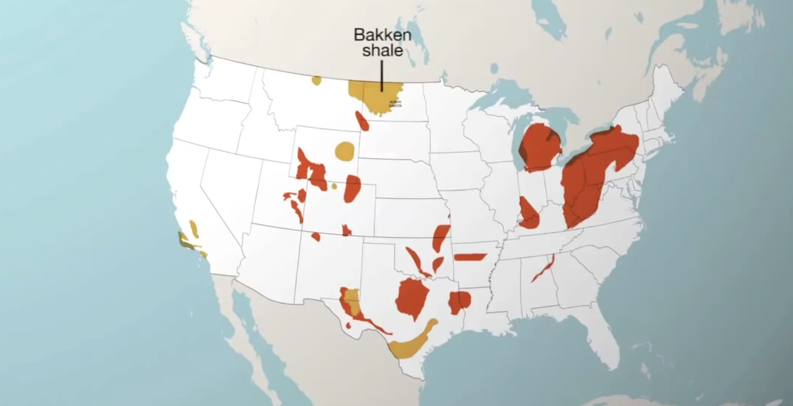 A map of fracking locations with shale. Photo by: National Geographic / YouTube