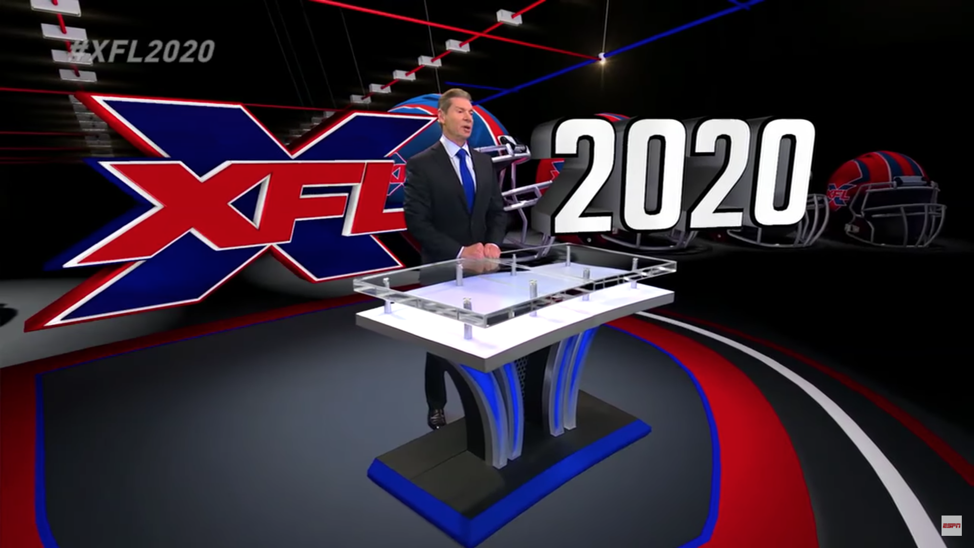 Vince McMahon introducing the XFL for 2020. Photo by: ESPN / YouTube