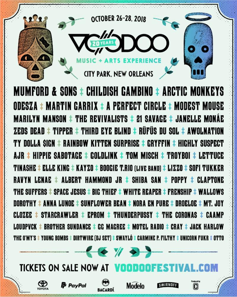 Voodoo Music Festival + Arts Experience 2018 lineup. Photo provided.
