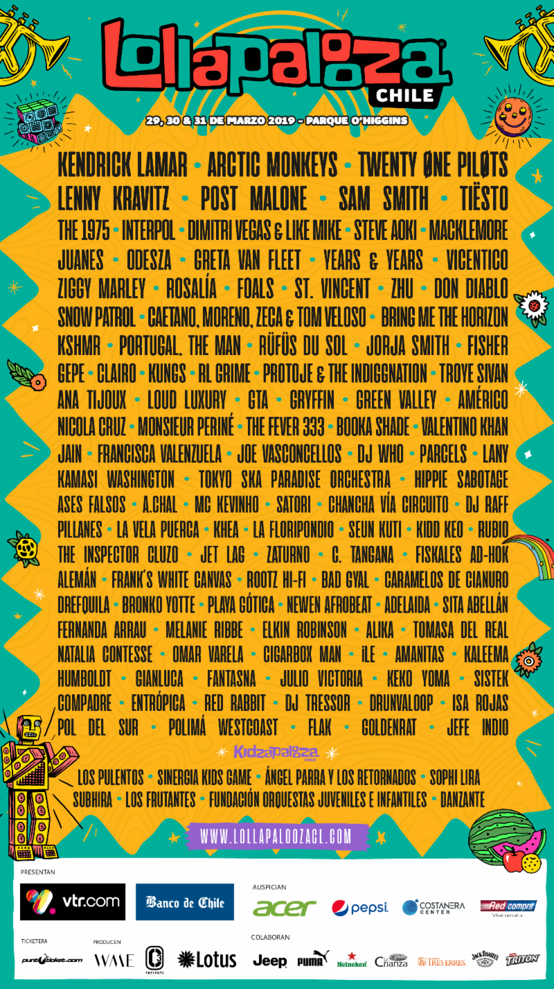 Lollapalooza Chile 2019 lineup. Photo provided.