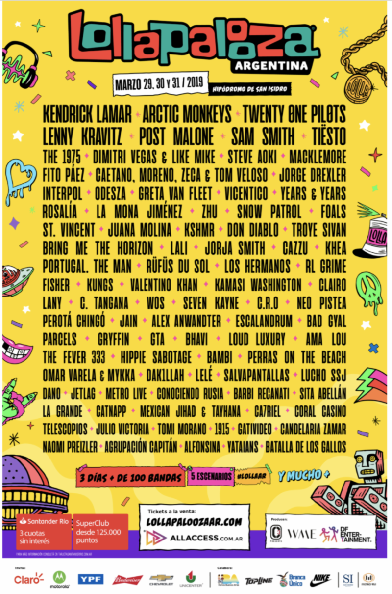 Lollapalooza Argentina 2019 lineup. Photo provided.