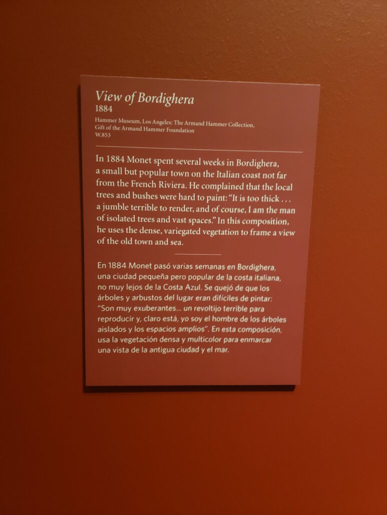 View of Bordighera description at the Denver Art Museum. Photo by: Matthew McGuire