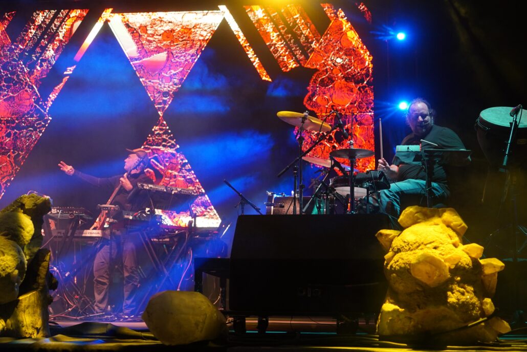 Micheal Travis and Jason Hann of The String Cheese Incident performing with TH3 at the 2020 Gem and Jam Festival in Tucson, Arizona. Photo by: Samantha Harvey