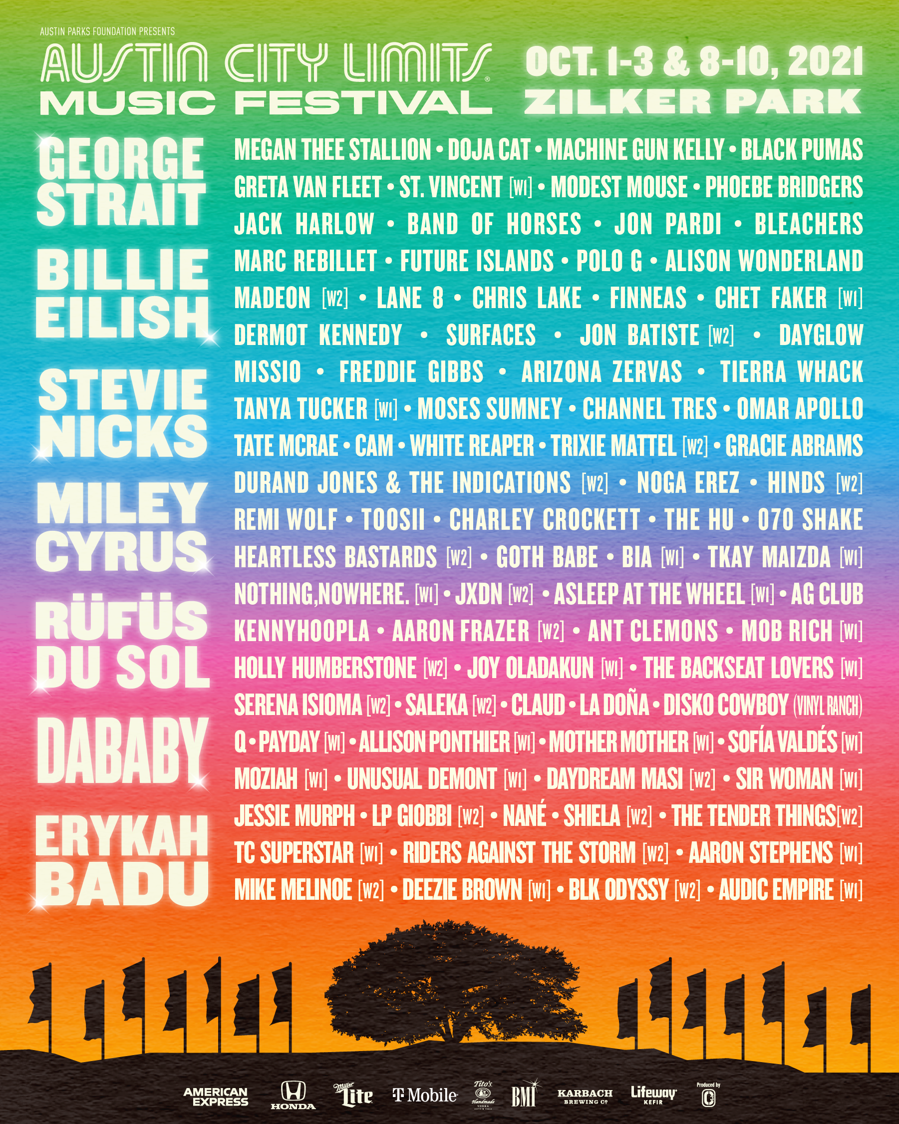 Austin City Limits Music Festival lineup. Image provided.