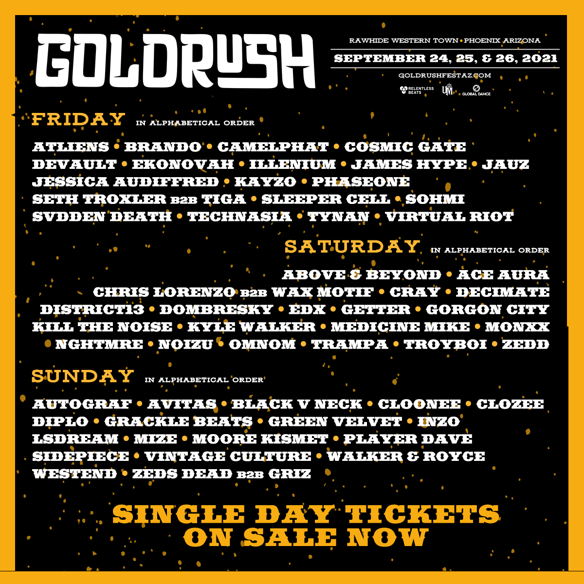 Goldrush 2021 daily lineup. Photo provided.