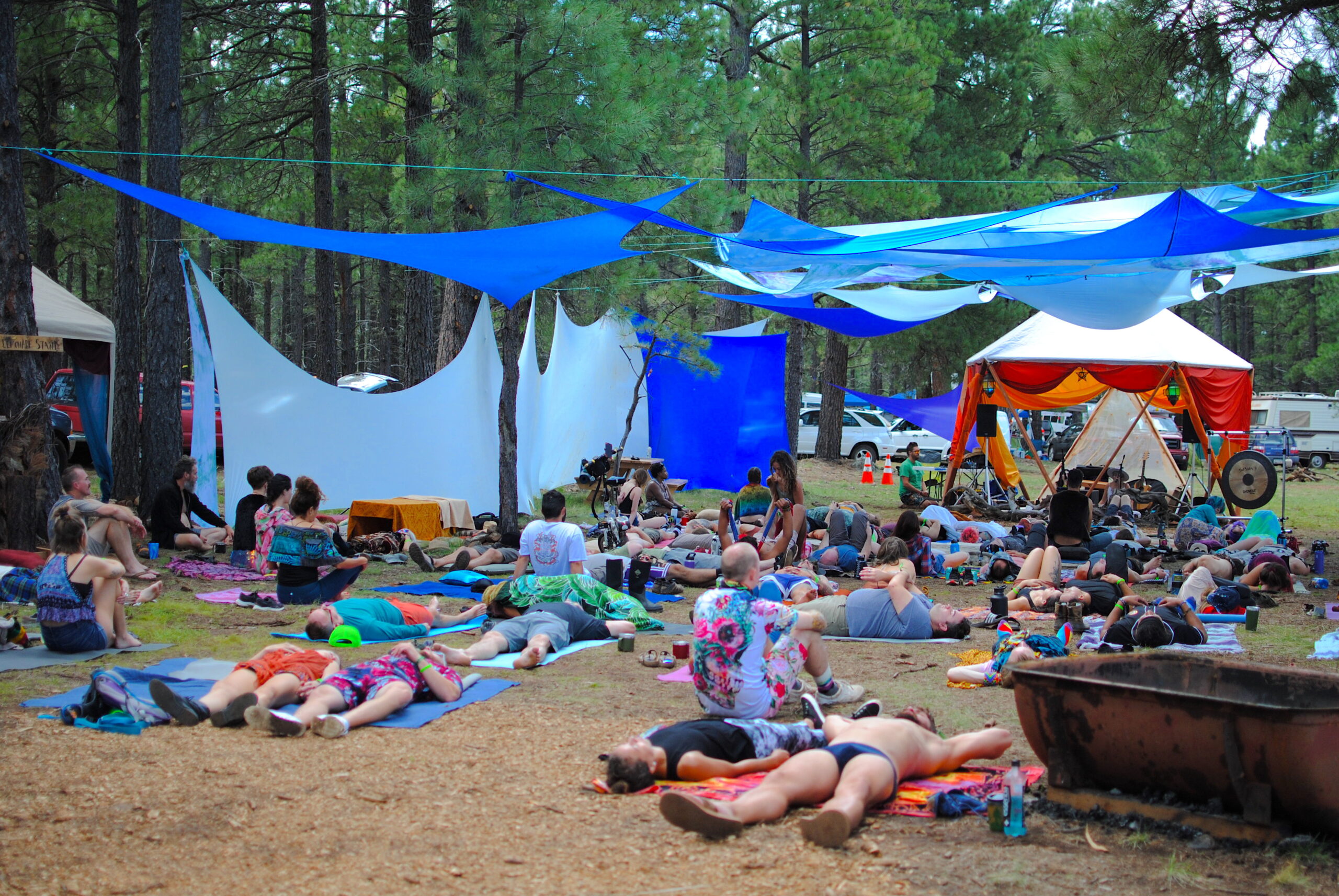 Festival goers relax and soak up the ambient Sound Bath by Rogue Reverie. Photo by: Marissa Novel.