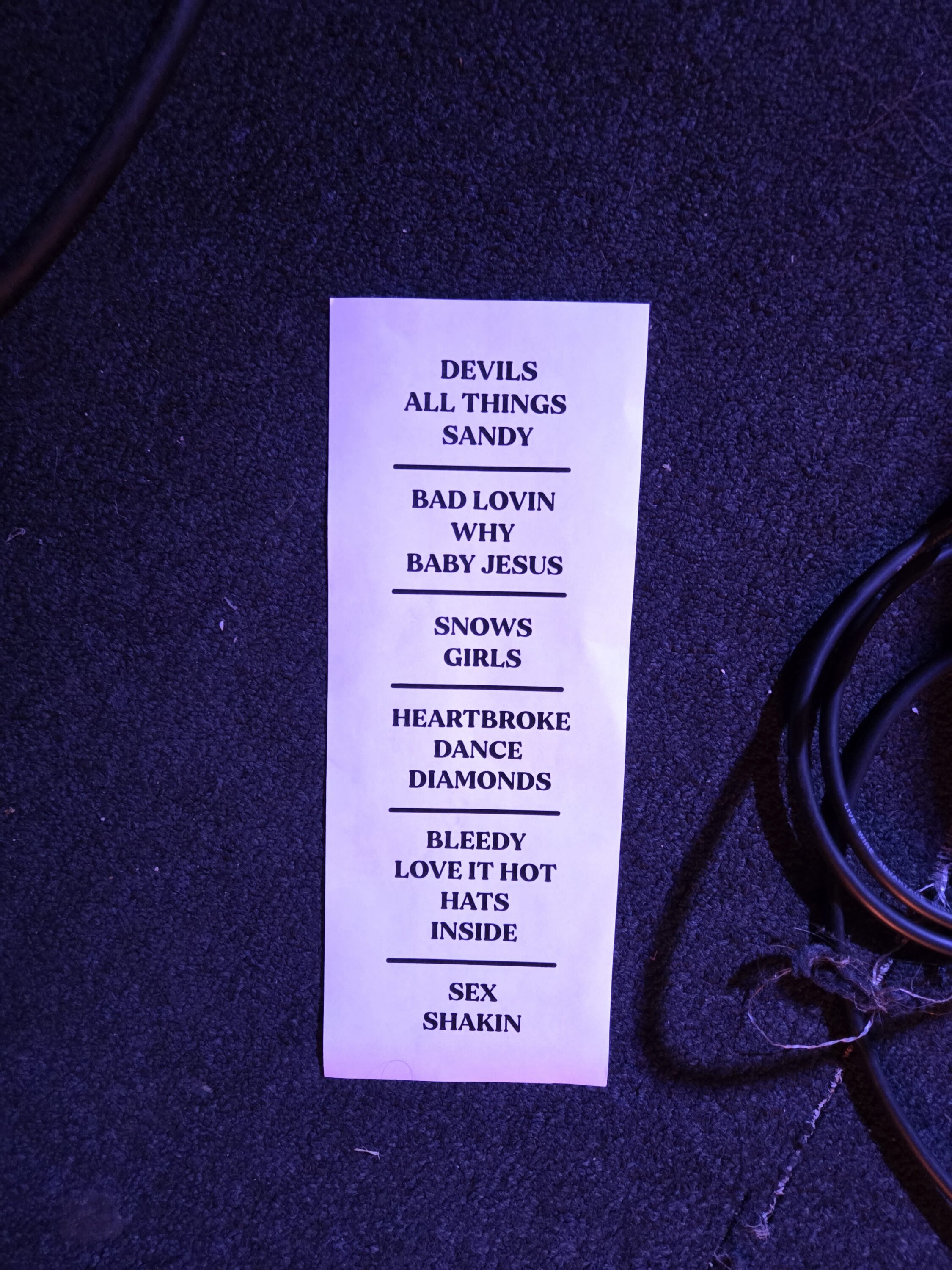 Chaparelle setlist from 12/28/25. Photo hy Matthew McGuire. 