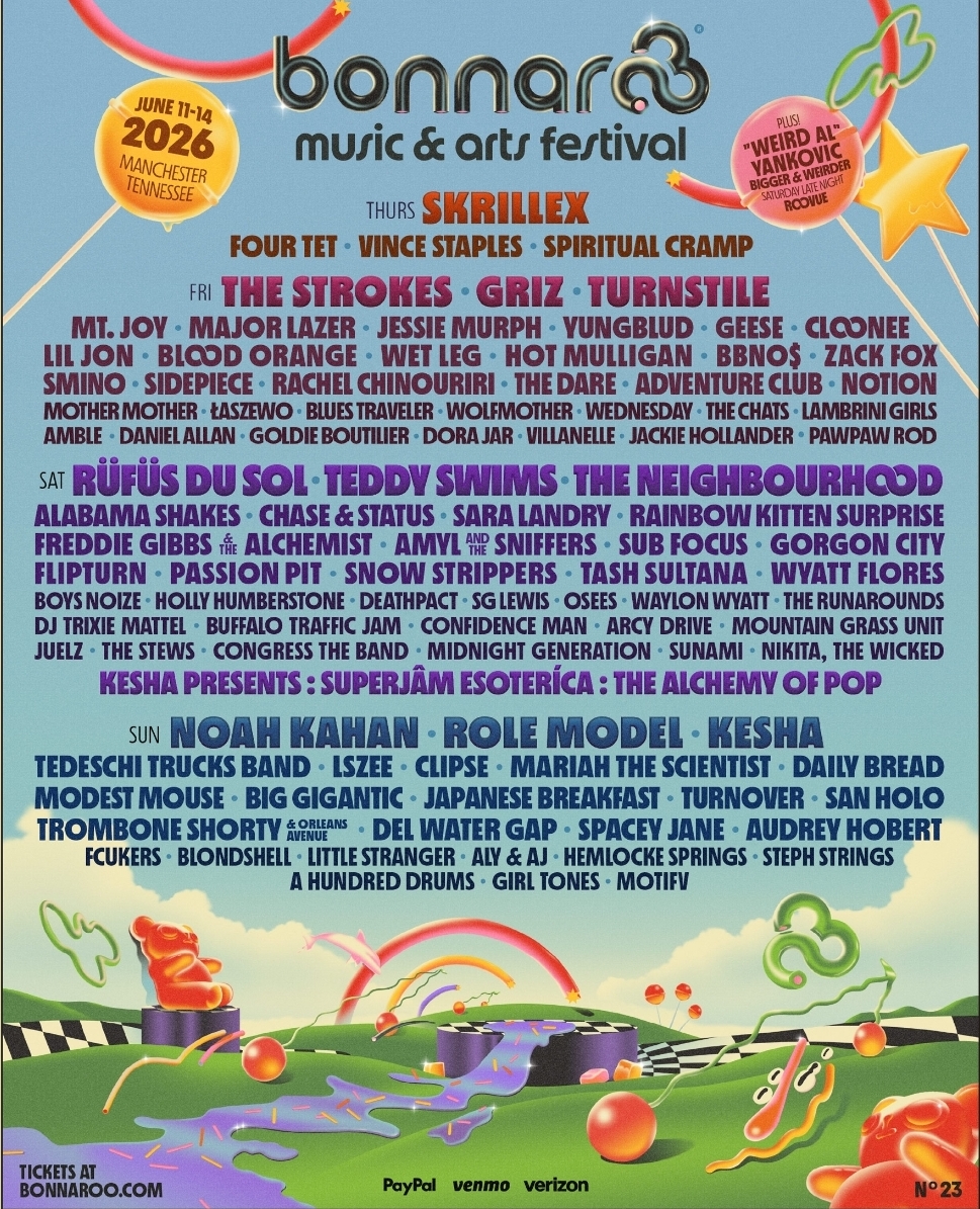 Bonnaroo Music and Arts Festival 2026 lineup.