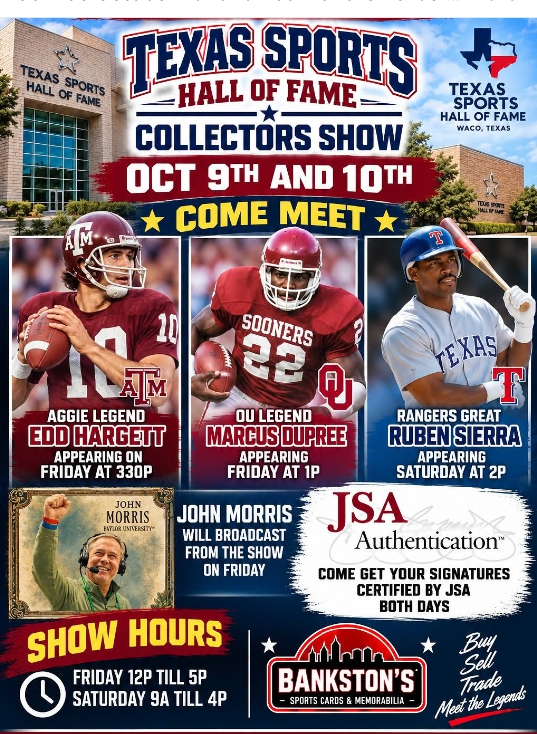 An event graphic for the Collectors Show at the Texas Sports Hall of Fame.
